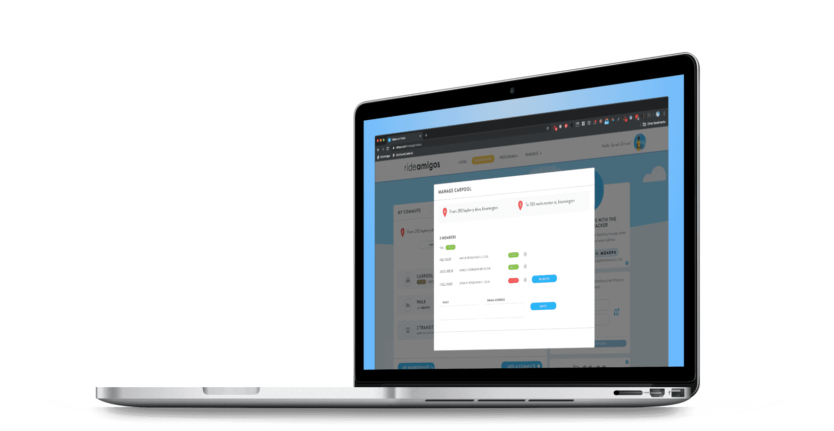 RideAmigos Carpool Verification System screen